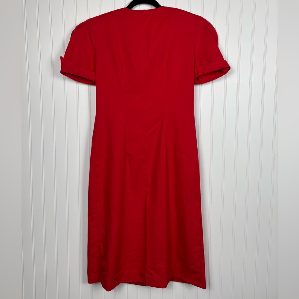 Vintage Apostrophe Red w/ Gold Button Front Dress Shoulder Pad Puff Sleeve Sz 12 - Picture 6 of 12